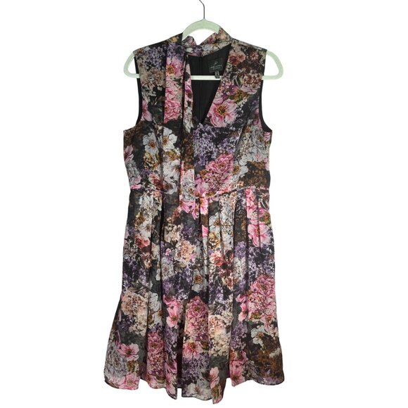 Adrianna Papell Dresses & Skirts - Adrianna Papell Dress Women Floral Print Fit Flare Sleeveless Neck Tie